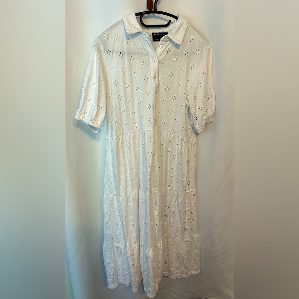 ASOS design Broderie midi tiered shirt dress